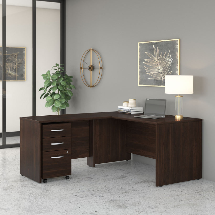 Black Walnut 60" x 72" L-Shaped Desk with Mobile Pedestal