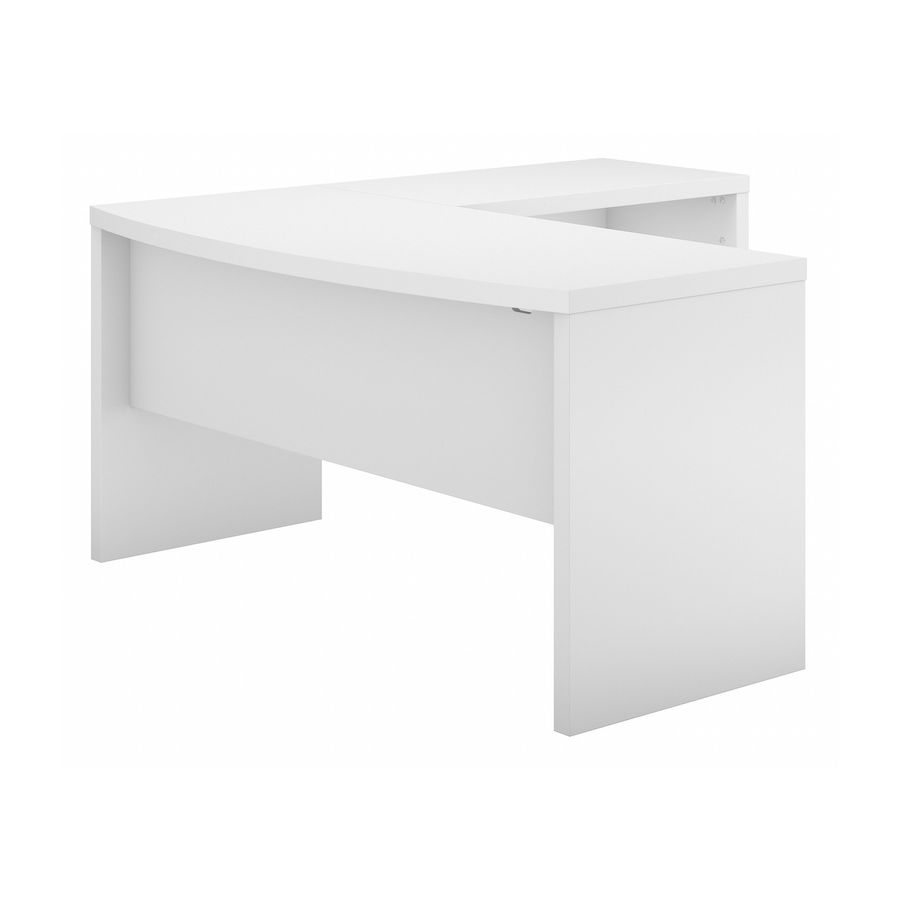 60" L-Shaped Modern Bow-Front Office Desk in Pure White
