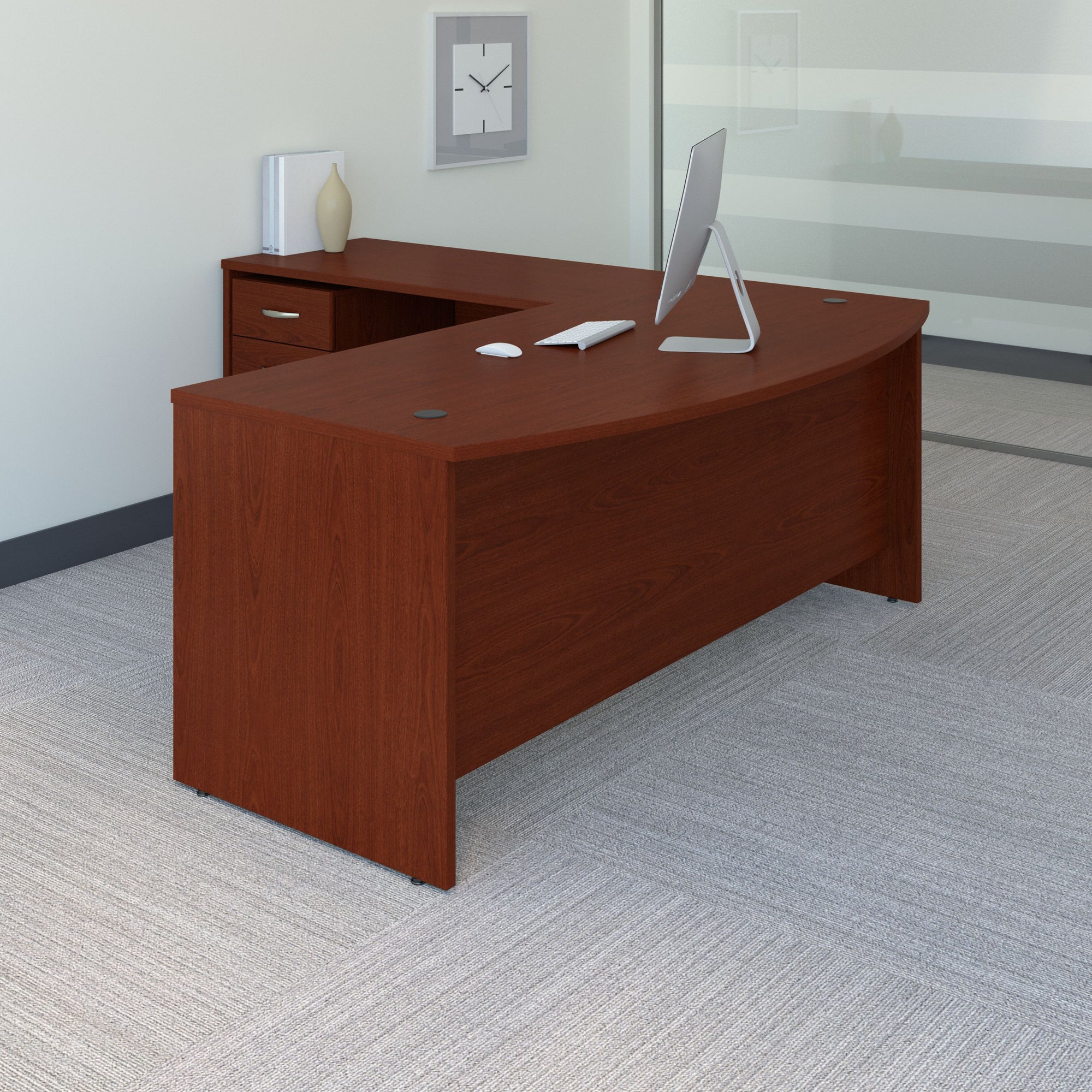 Mahogany Bow-Front Desk with Mobile Pedestal