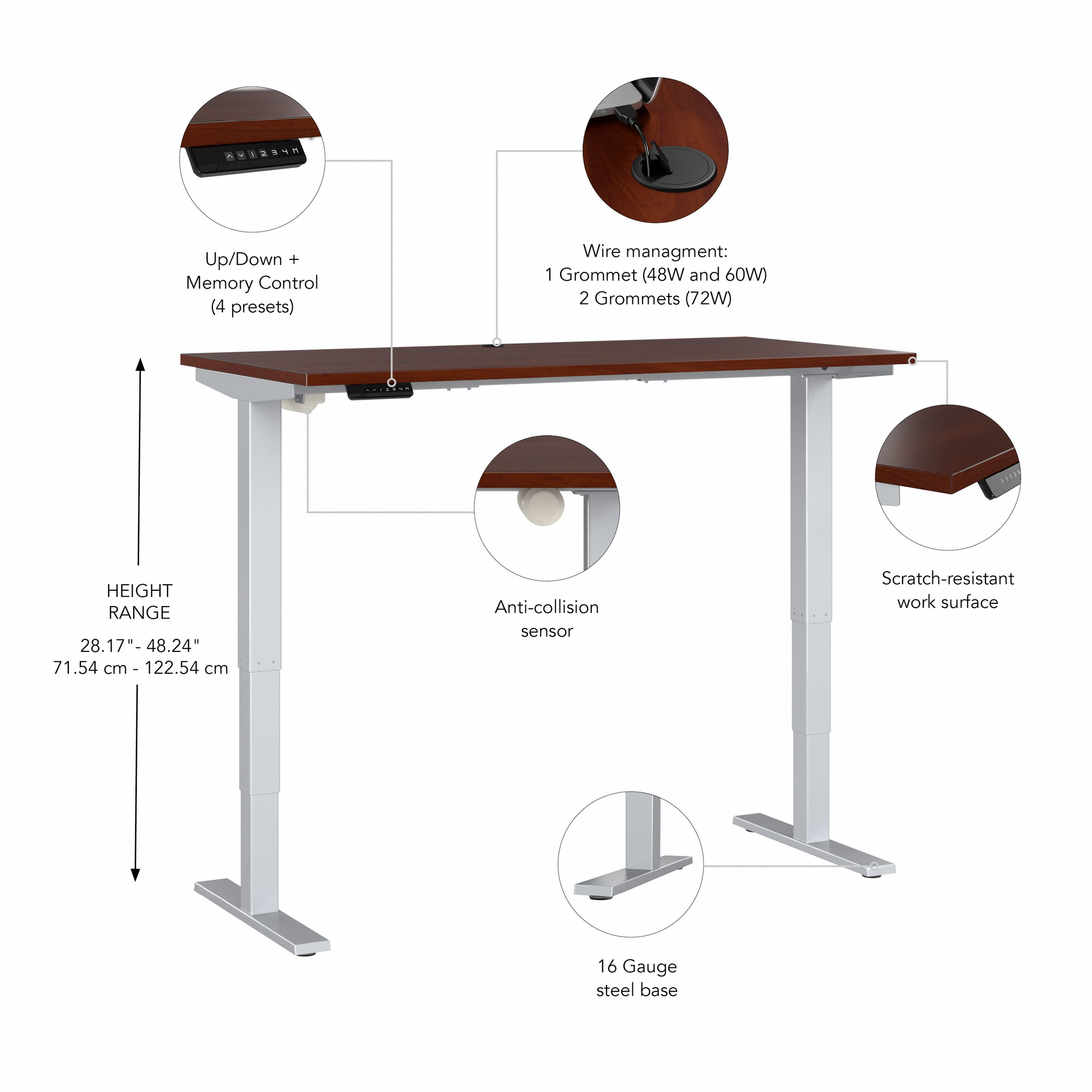 60" Modern Standing Office Desk in Hansen Cherry with Metallic Base