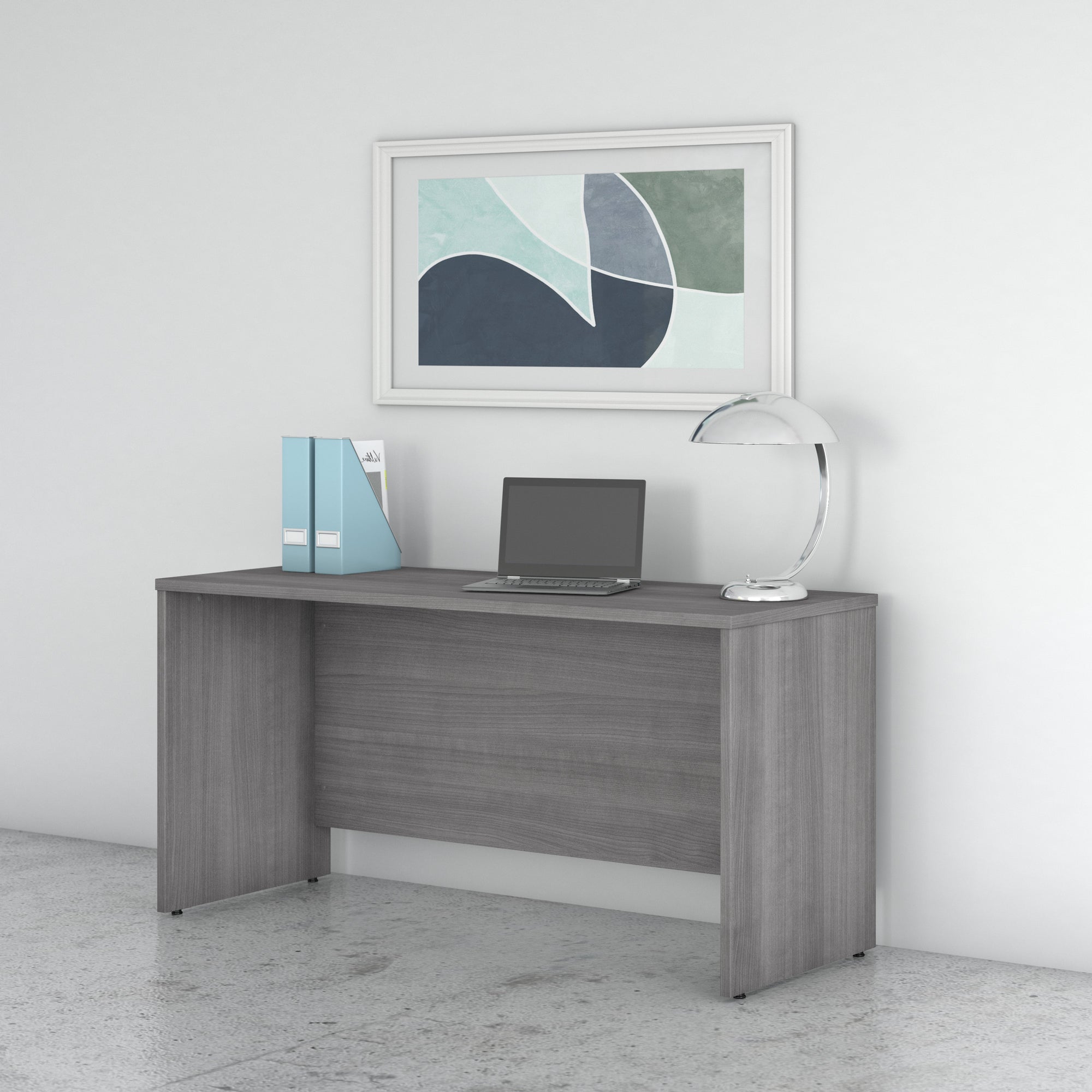 60" Sleek Modern Office Desk with Privacy Panel in Platinum Gray