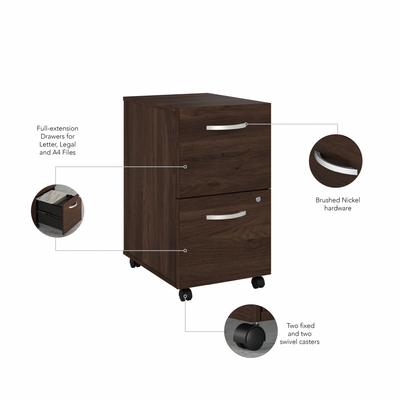 16" Pre-Assembled Mobile 2-Drawer File Cabinet in Black Walnut