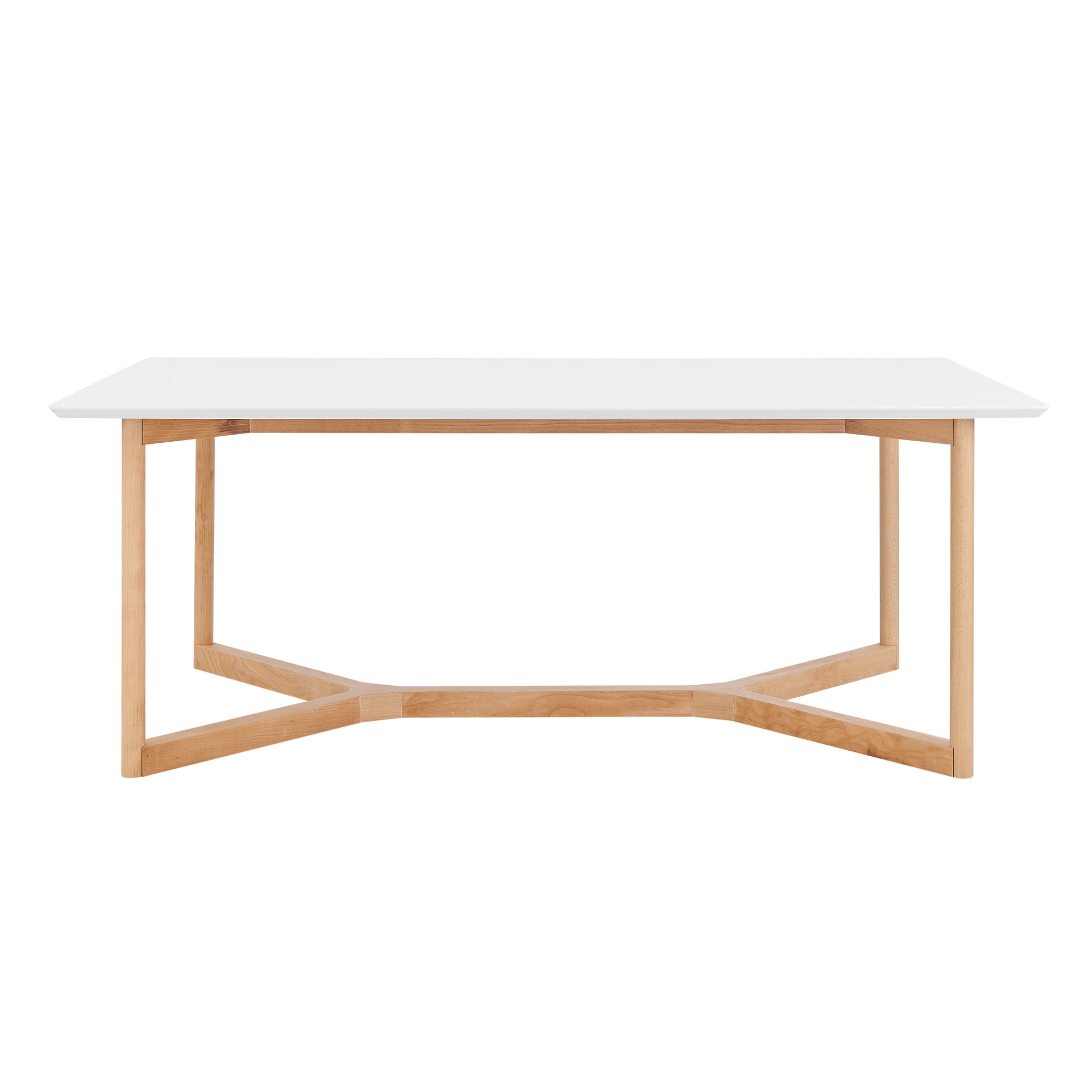 Scandinavian 79" Office Desk with Matte White Lacquer Top & Beech Wood Base