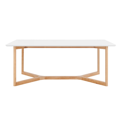 Scandinavian 79" Office Desk with Matte White Lacquer Top & Beech Wood Base