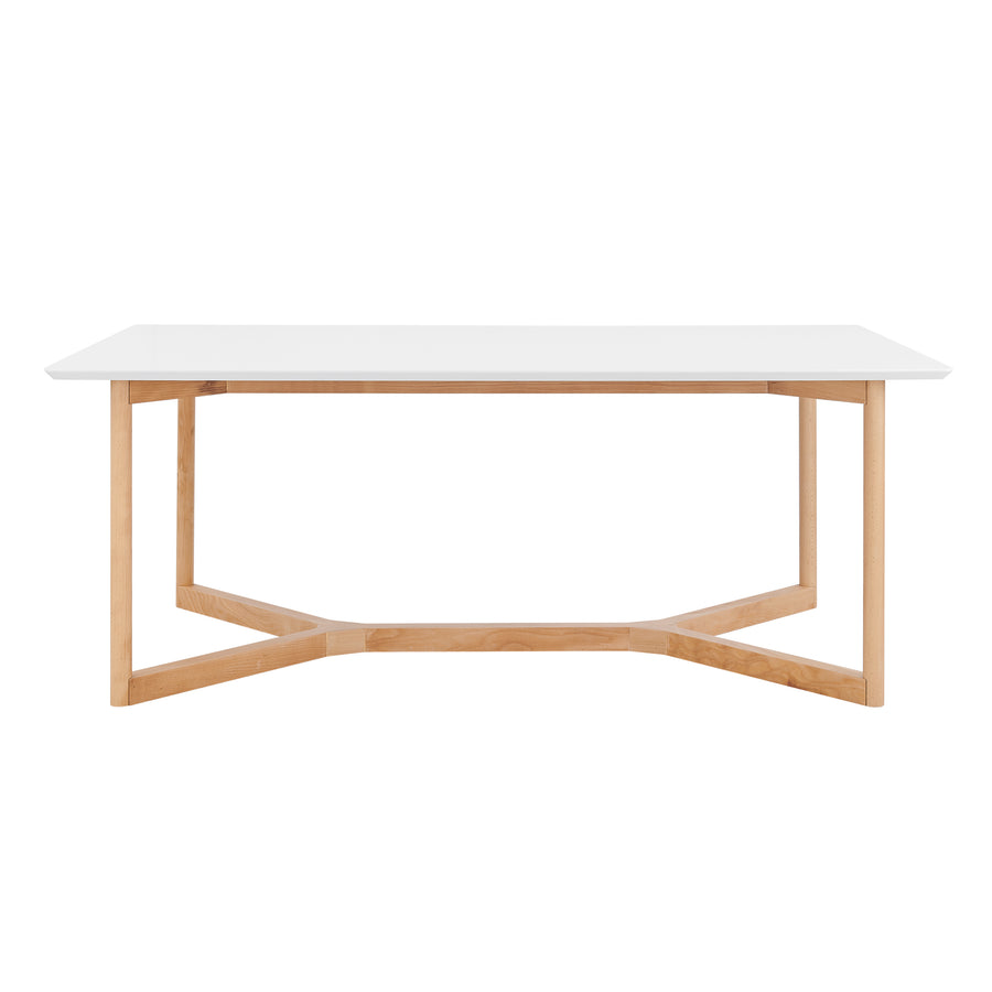 Scandinavian 79" Office Desk with Matte White Lacquer Top & Beech Wood Base