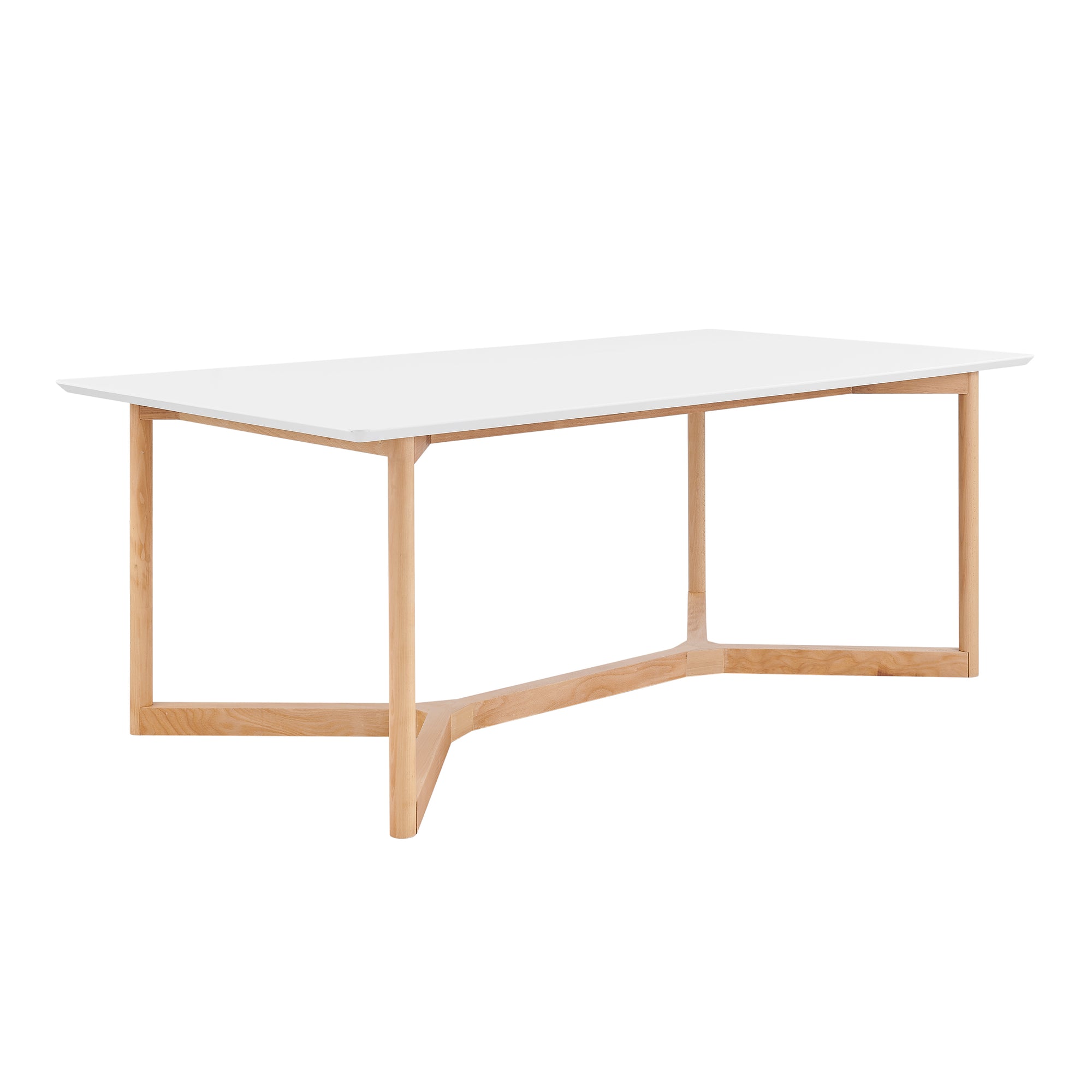 Scandinavian 79" Office Desk with Matte White Lacquer Top & Beech Wood Base