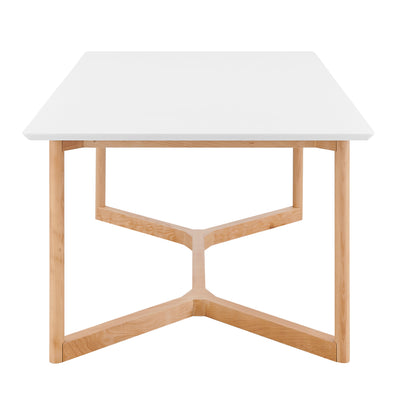 Scandinavian 79" Office Desk with Matte White Lacquer Top & Beech Wood Base