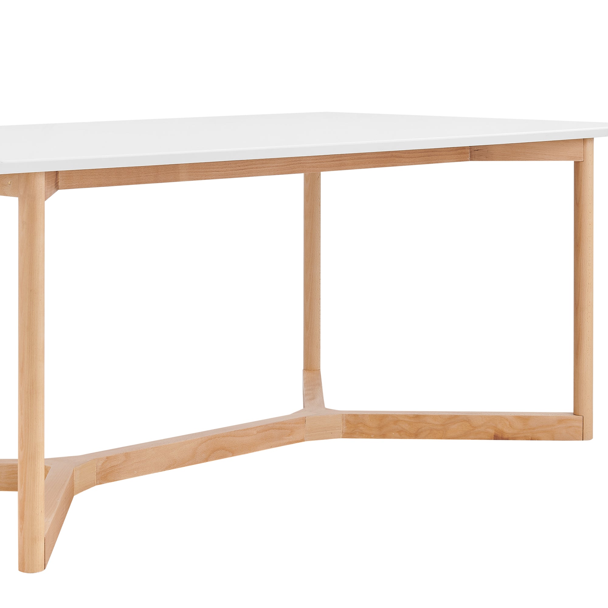 Scandinavian 79" Office Desk with Matte White Lacquer Top & Beech Wood Base
