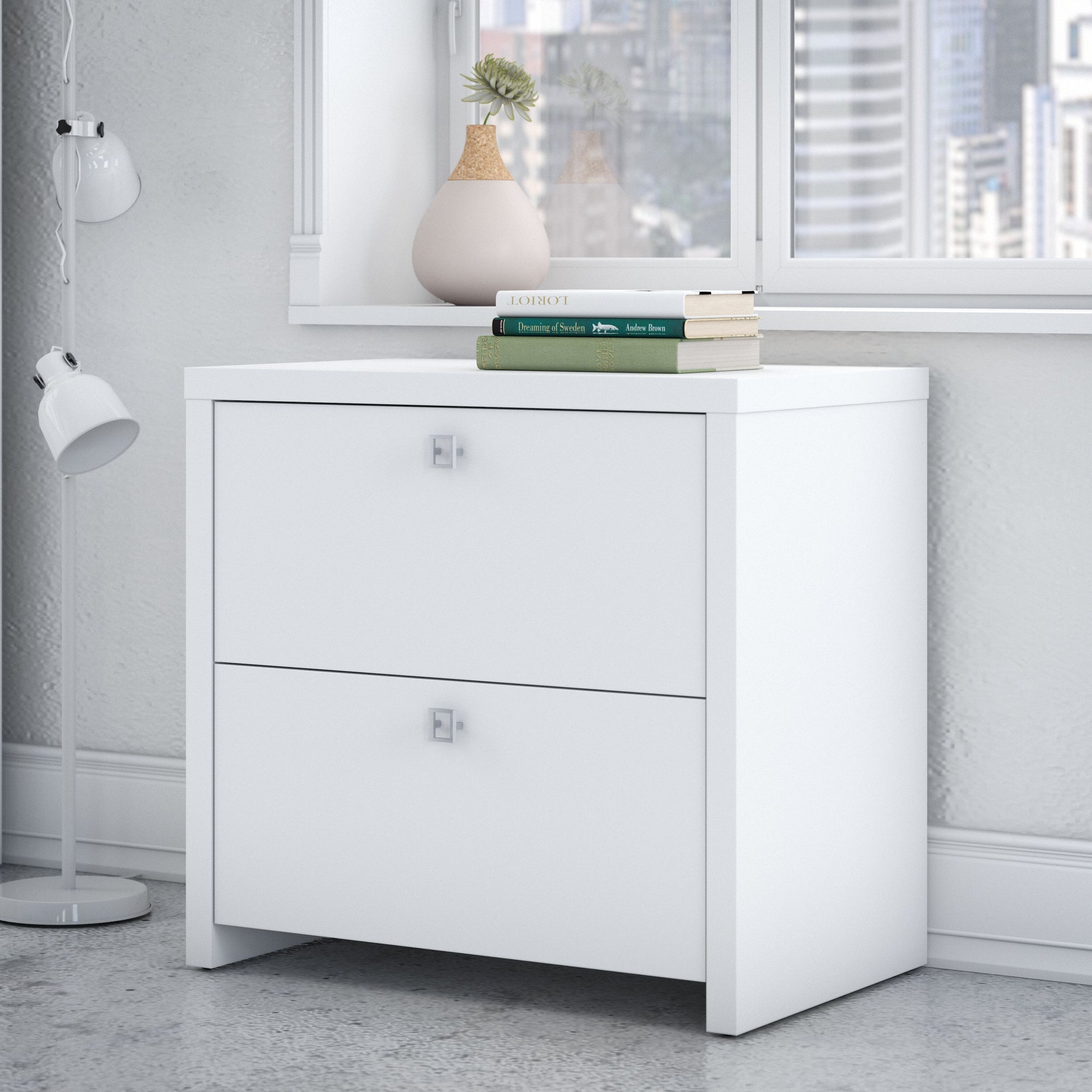60" L-Shaped Modern Bow-Front Office Desk in Pure White