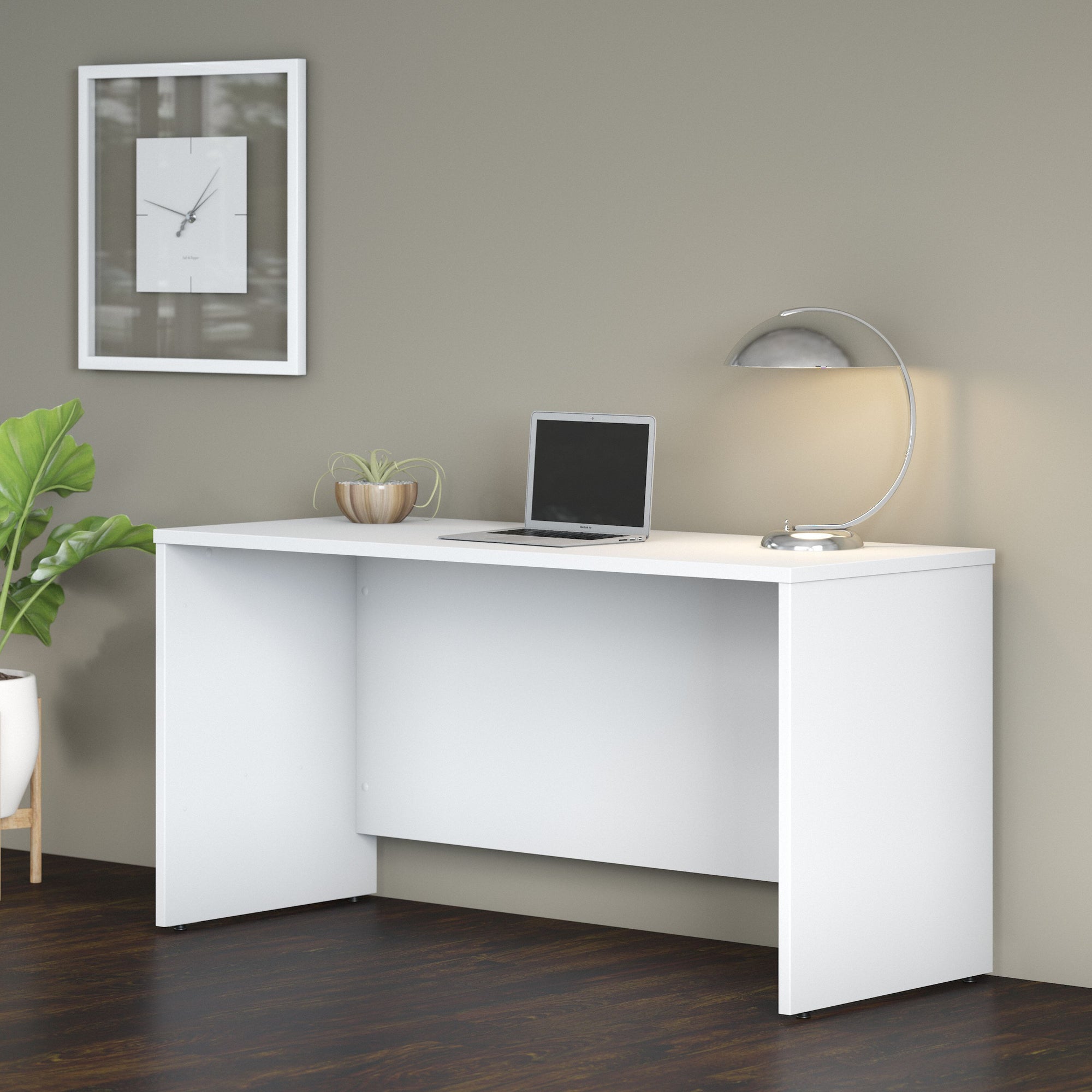 60" Elegant Modern Office Desk with Privacy Panel in White