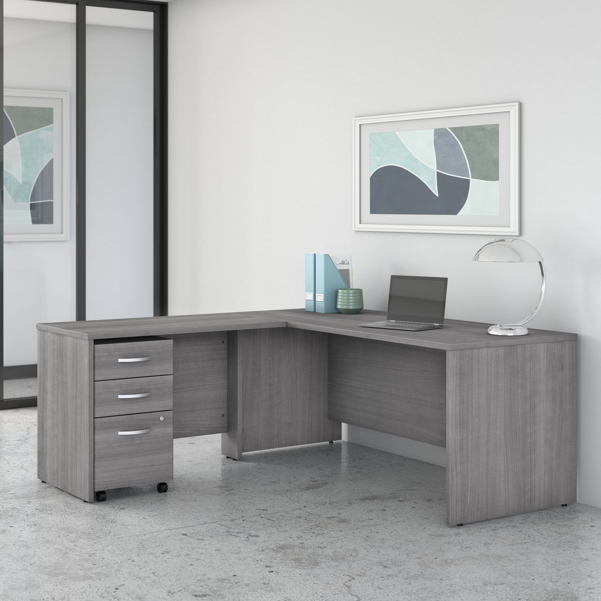 Platinum Gray 72" x 72" Modern L-shaped Desk with Mobile File