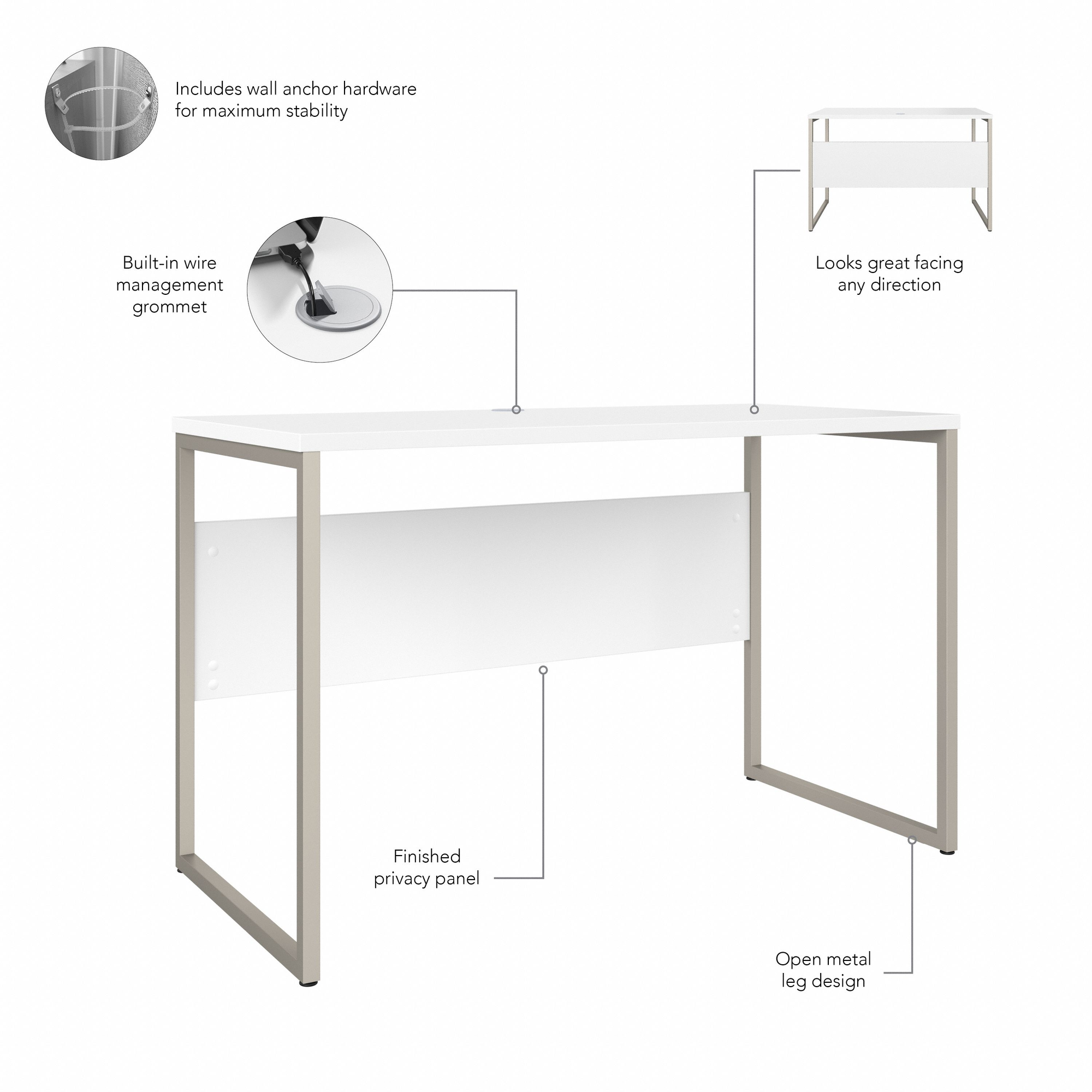 48" Elegant Modern Office Desk with Metal Legs in White