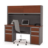 Modern brown executive office desk with sleek metal legs and spacious tabletop