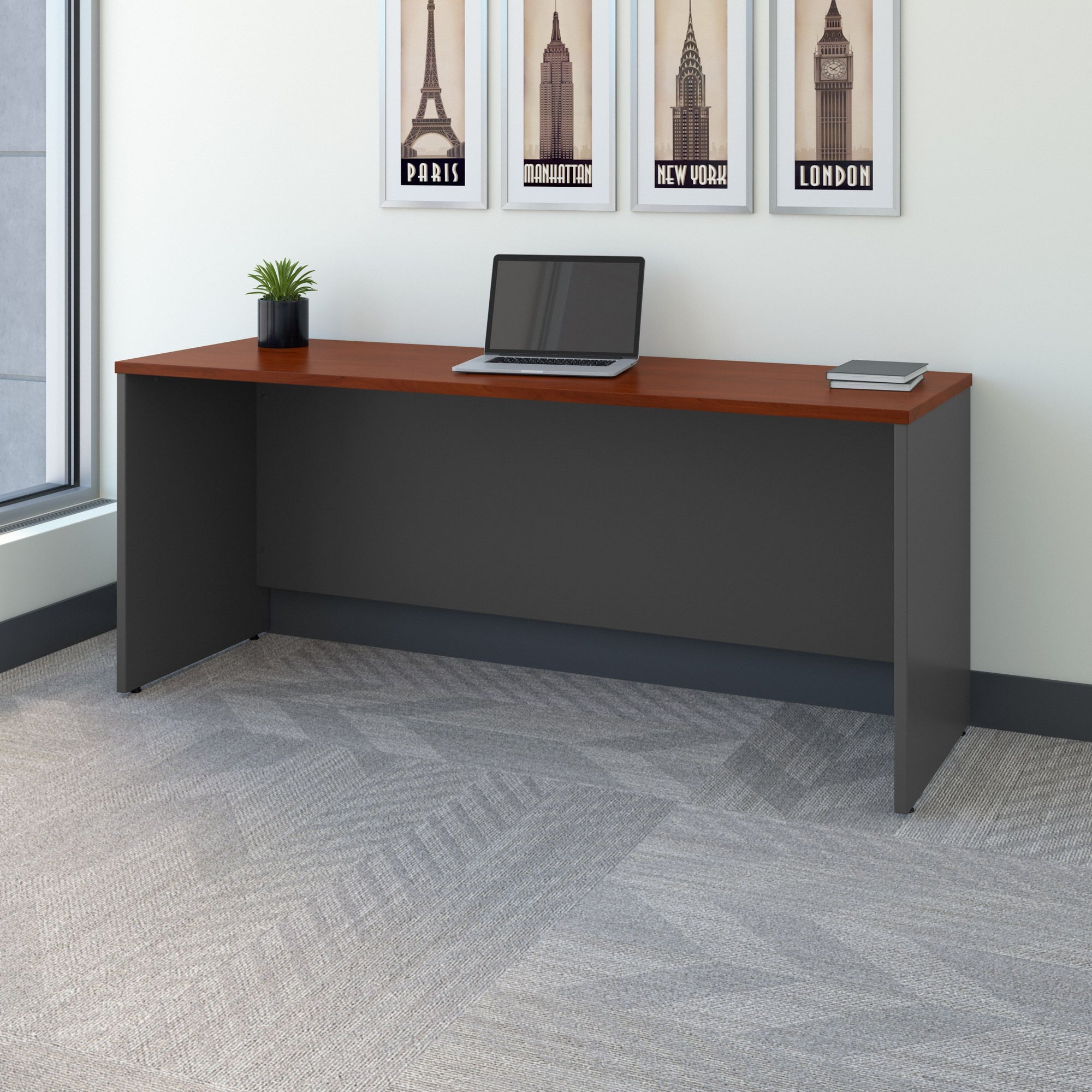 72" Narrow Executive Desk in Hansen Cherry/Graphite Gray