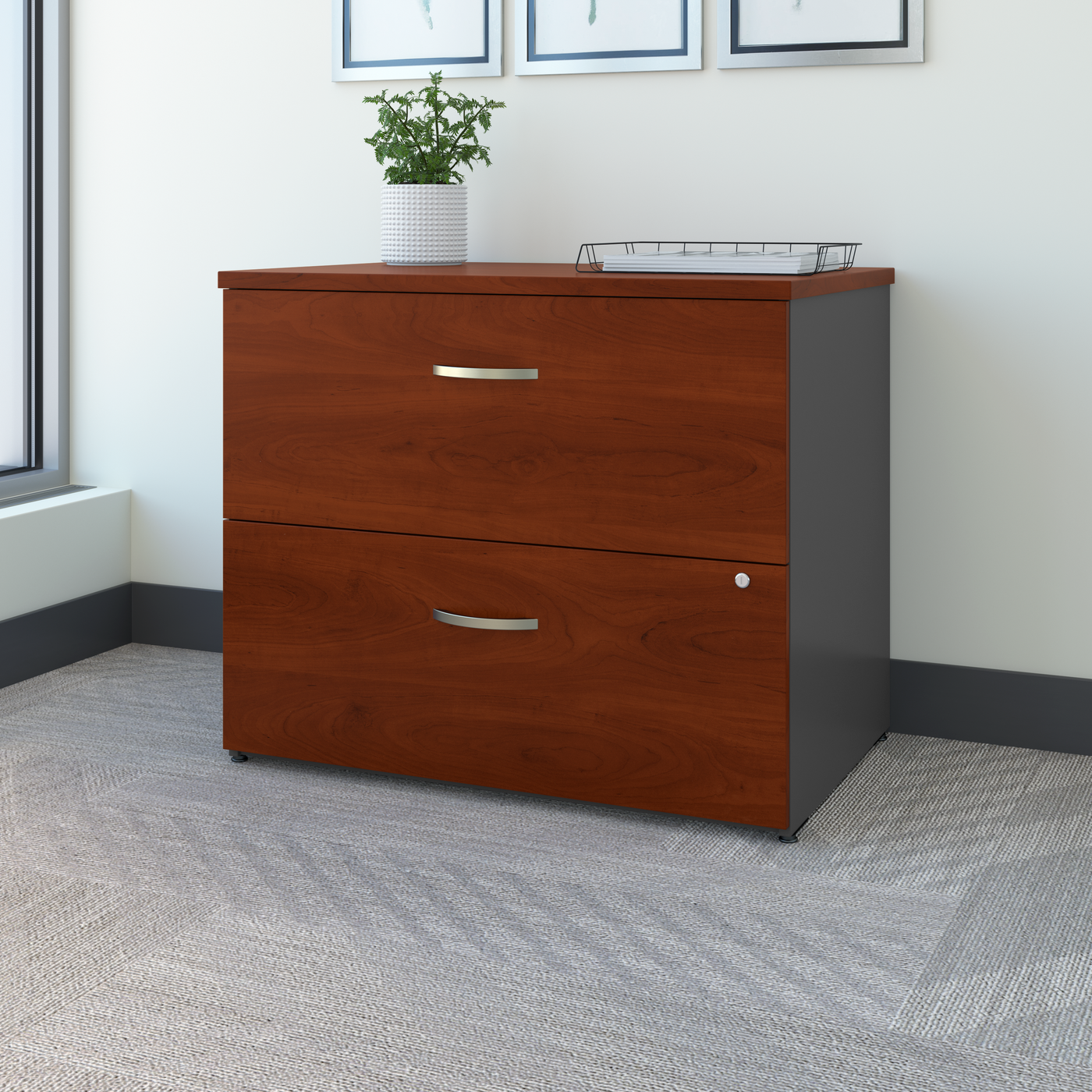 36" Pre-Assembled 2-Drawer Lateral File Cabinet in Cherry/Graphite