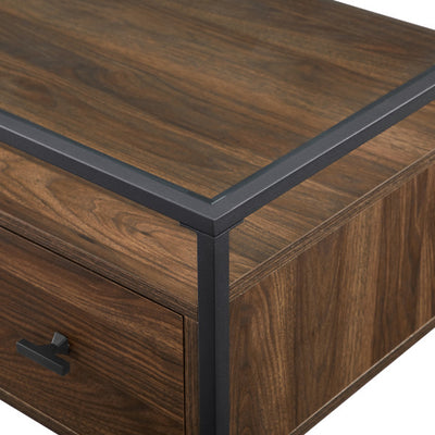 56" Dark Walnut Executive Desk with Glass Top & Side Drawers