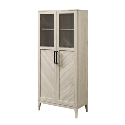68" Birch Cabinet/Bookshelf with Chevron-Patterned Doors