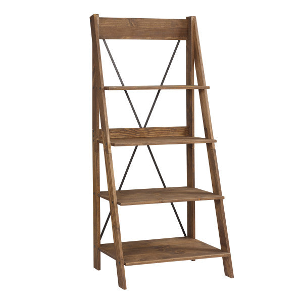 68" Rustic Solid Wood Ladder Bookshelf