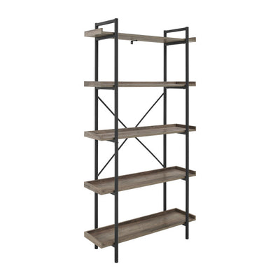 68" Gray Woodgrain and Metal Modern Bookcase