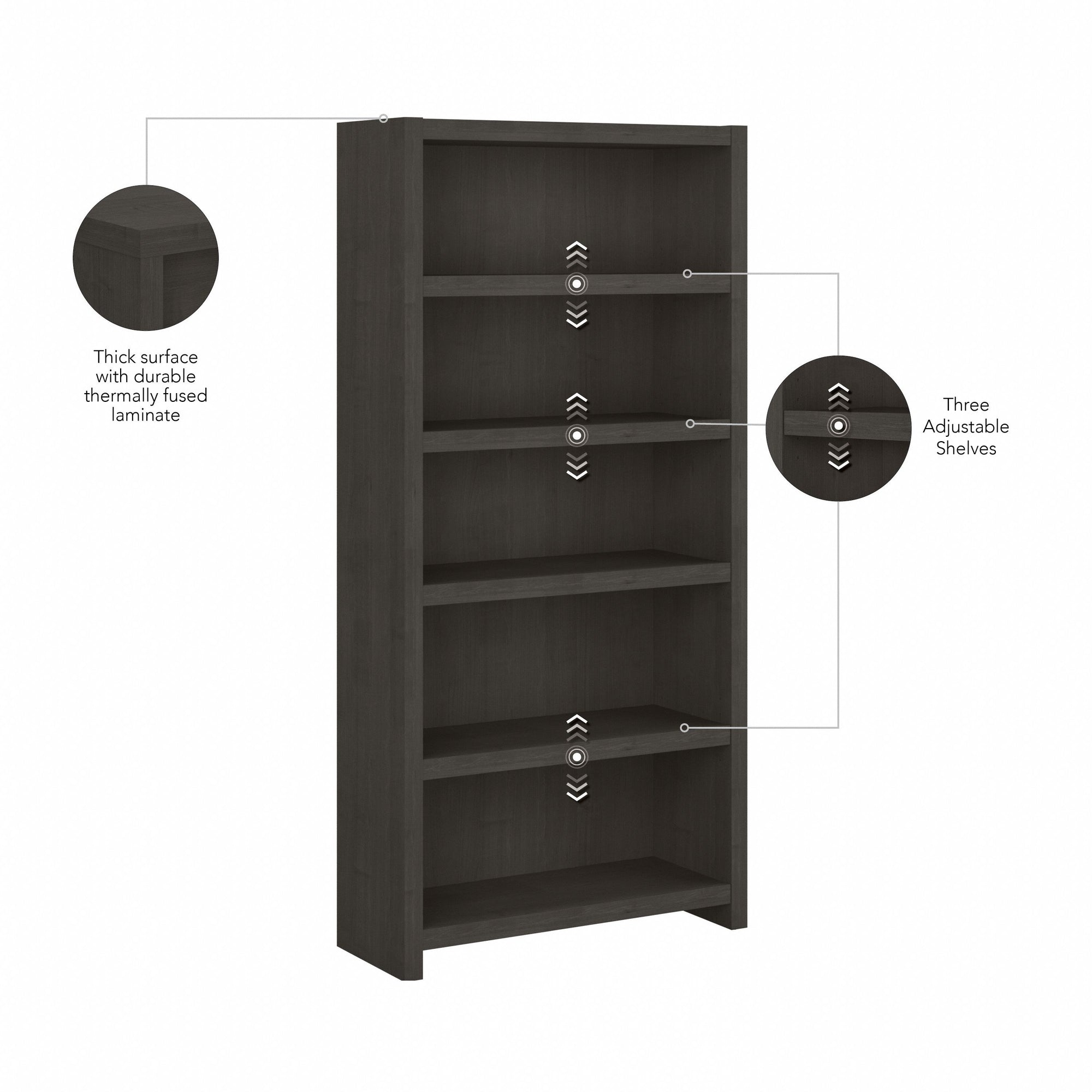 32" Modern Premium Bookcase in Charcoal Maple