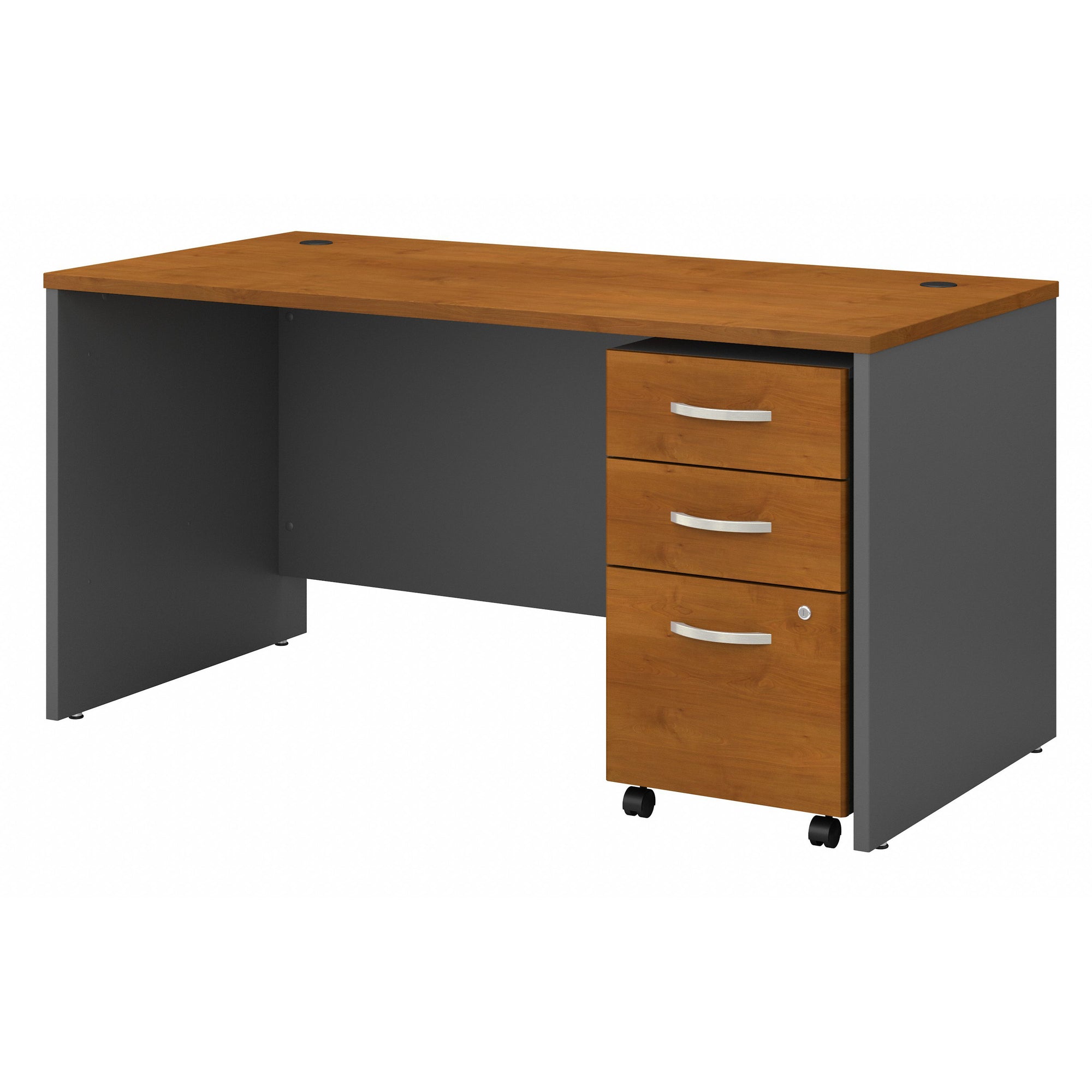 Natural Cherry & Graphite Gray 60" Premium Office Desk with Mobile Pedestal