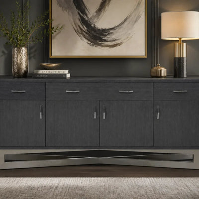 High Gloss Gray Oak 81" Modern Storage Credenza