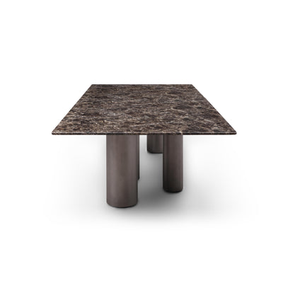 108" High-Gloss Brown Marble Conference Table with Bronze Legs