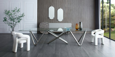 142" Uber Modern Glass Conference Table with Unique Base in Brushed Nickel
