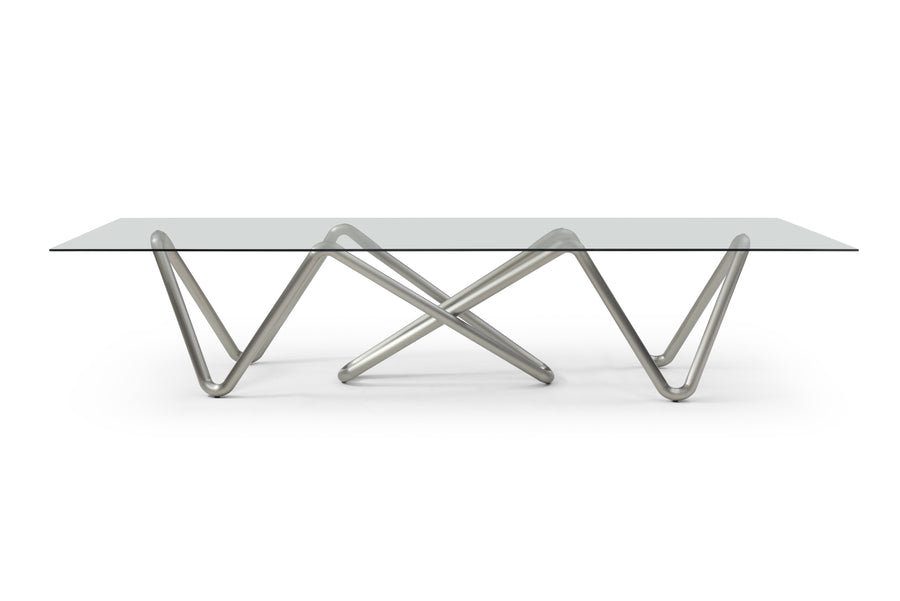 142" Uber Modern Glass Conference Table with Unique Base in Brushed Nickel