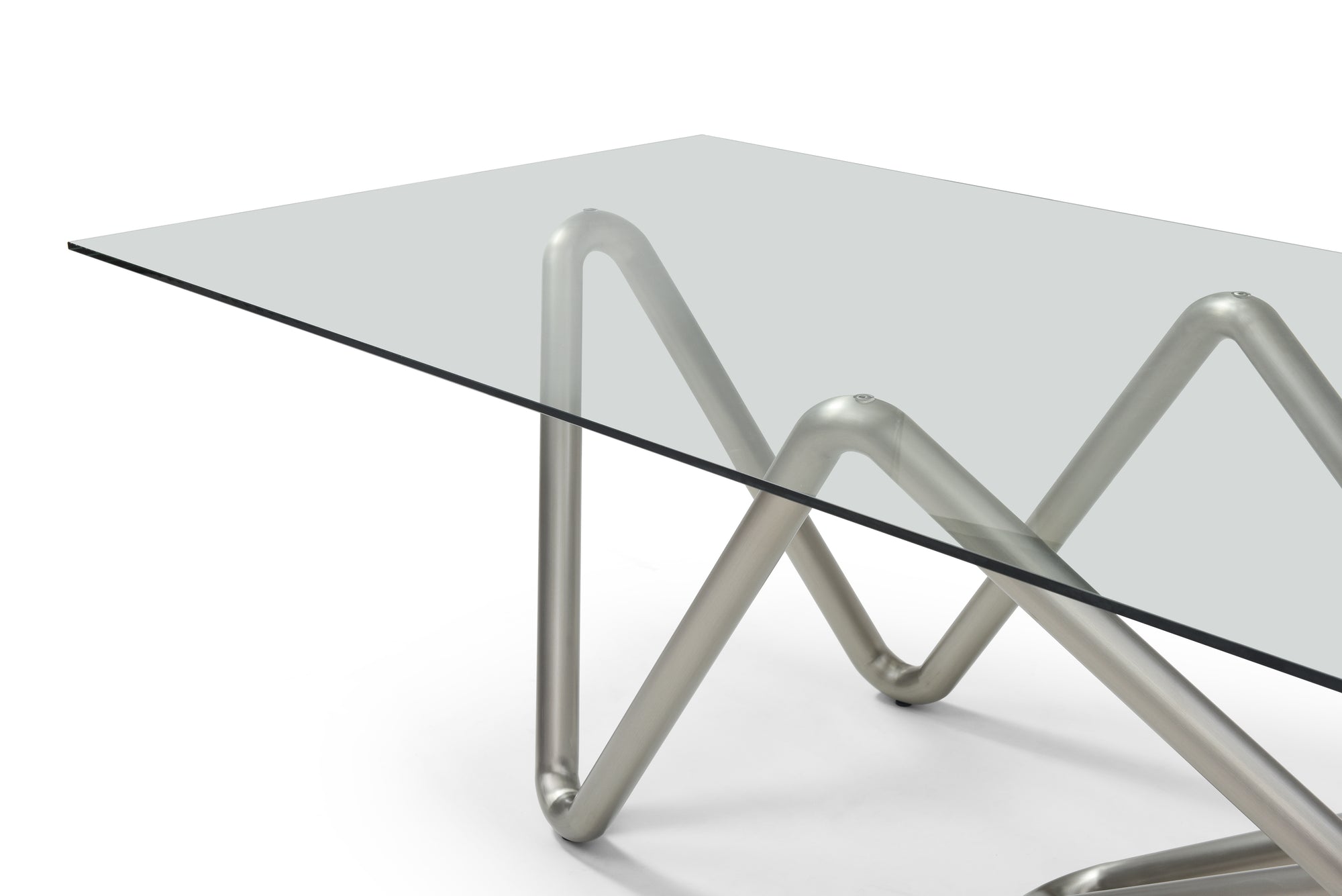 142" Uber Modern Glass Conference Table with Unique Base in Brushed Nickel