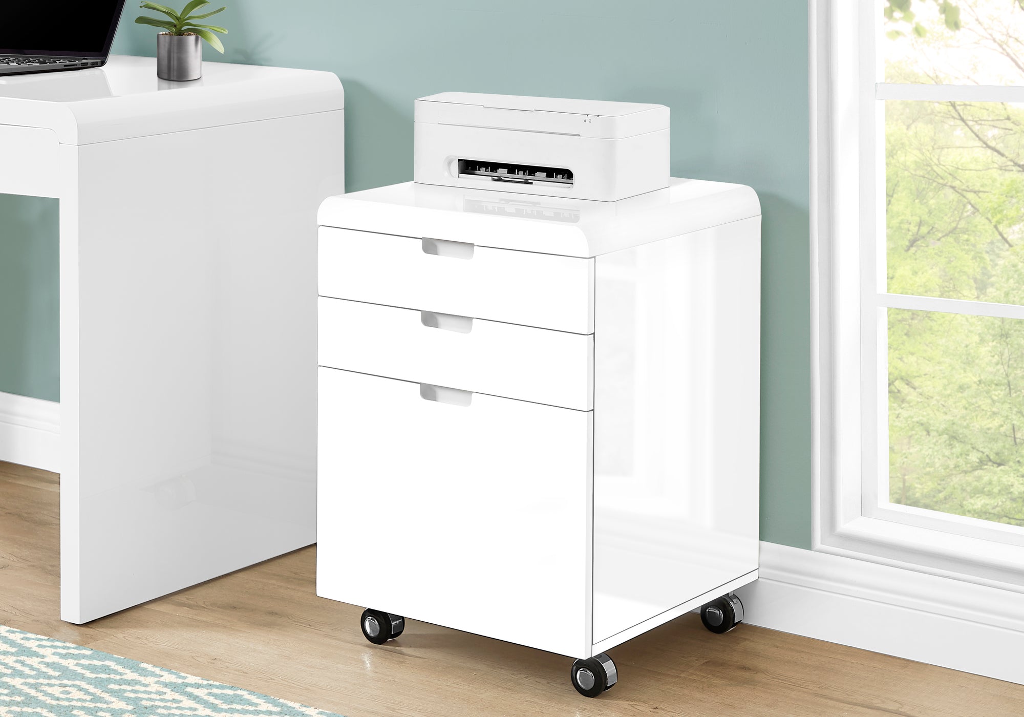 Modern White 18" Gloss Mobile File Cabinet