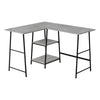 47" Grey Industrial-Style L-Shaped Writing Desk with Open Shelves