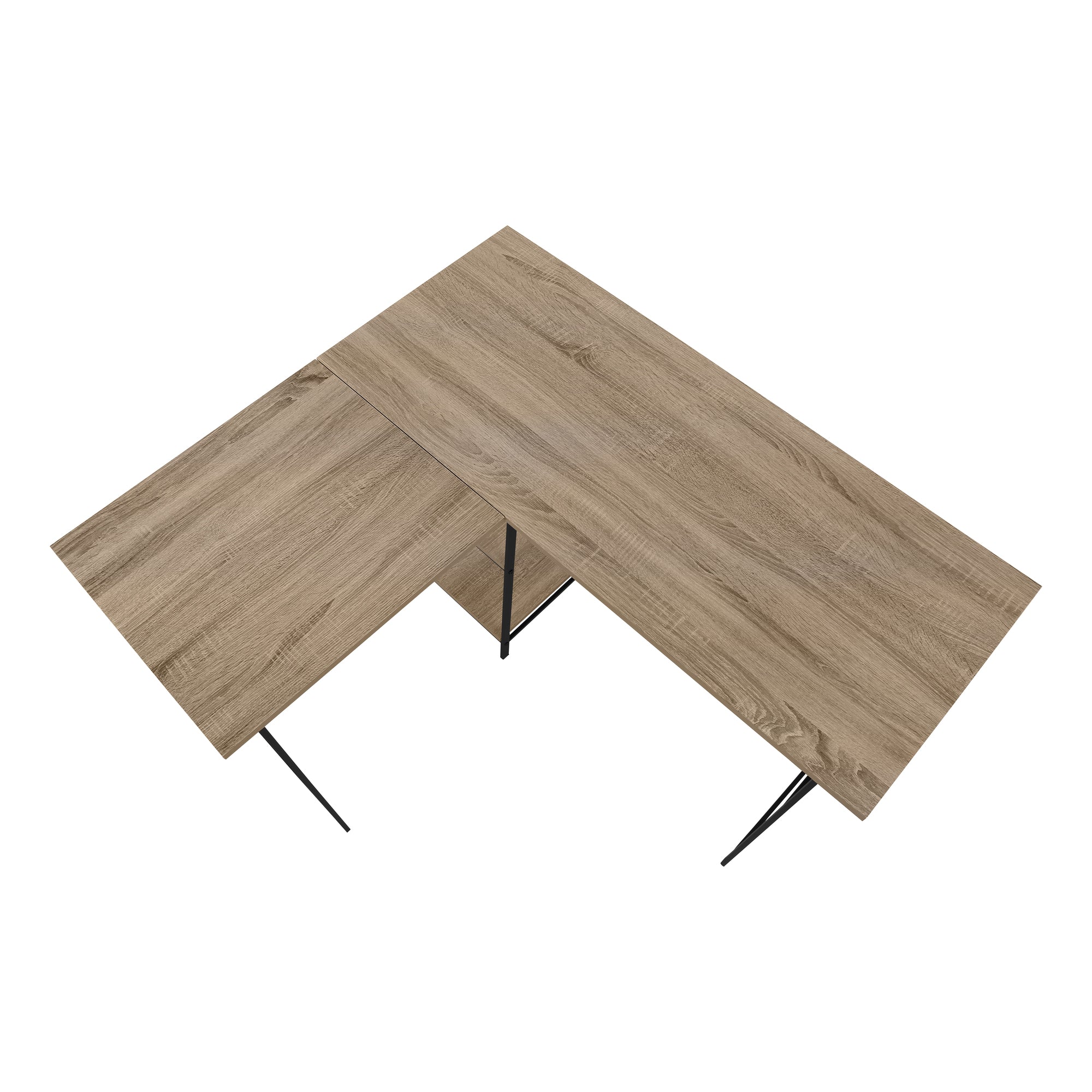 Dark Taupe Industrial-Style L-Shaped Writing Desk with Open Shelves