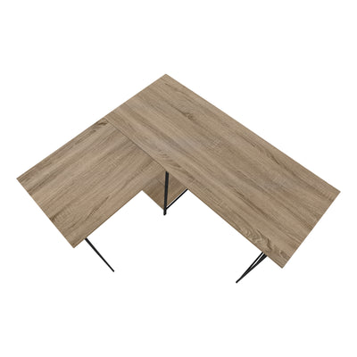 Dark Taupe Industrial-Style L-Shaped Writing Desk with Open Shelves