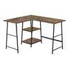 47" Brown Industrial-Style L-Shaped Writing Desk with Open Shelves