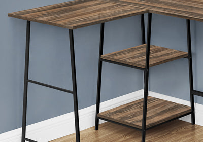 47" Brown Industrial-Style L-Shaped Writing Desk with Open Shelves