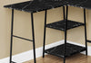 47" Black Marble Industrial-Style L-Shaped Writing Desk with Open Shelves
