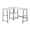 47" White Marble Industrial-Style L-Shaped Writing Desk with Open Shelves