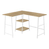 47" Natural Industrial-Style L-Shaped Writing Desk with Open Shelves