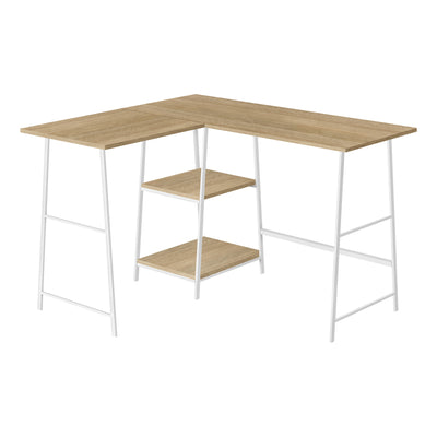 47" Natural Industrial-Style L-Shaped Writing Desk with Open Shelves