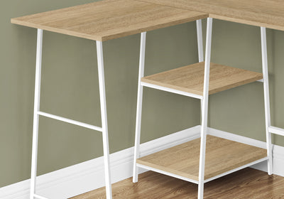 47" Natural Industrial-Style L-Shaped Writing Desk with Open Shelves