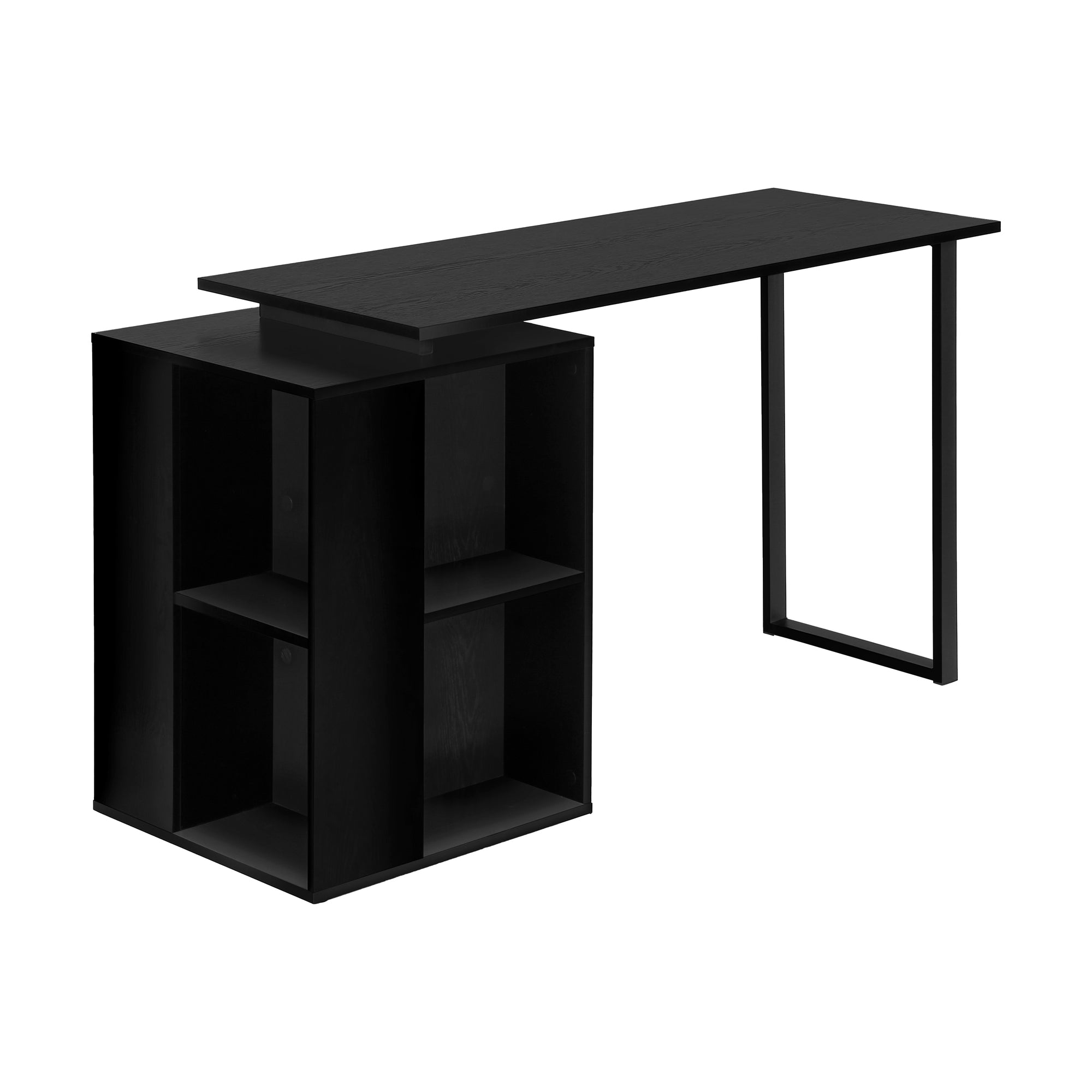 Black 55" Modern Desk with Storage and U-Shaped Metal Legs