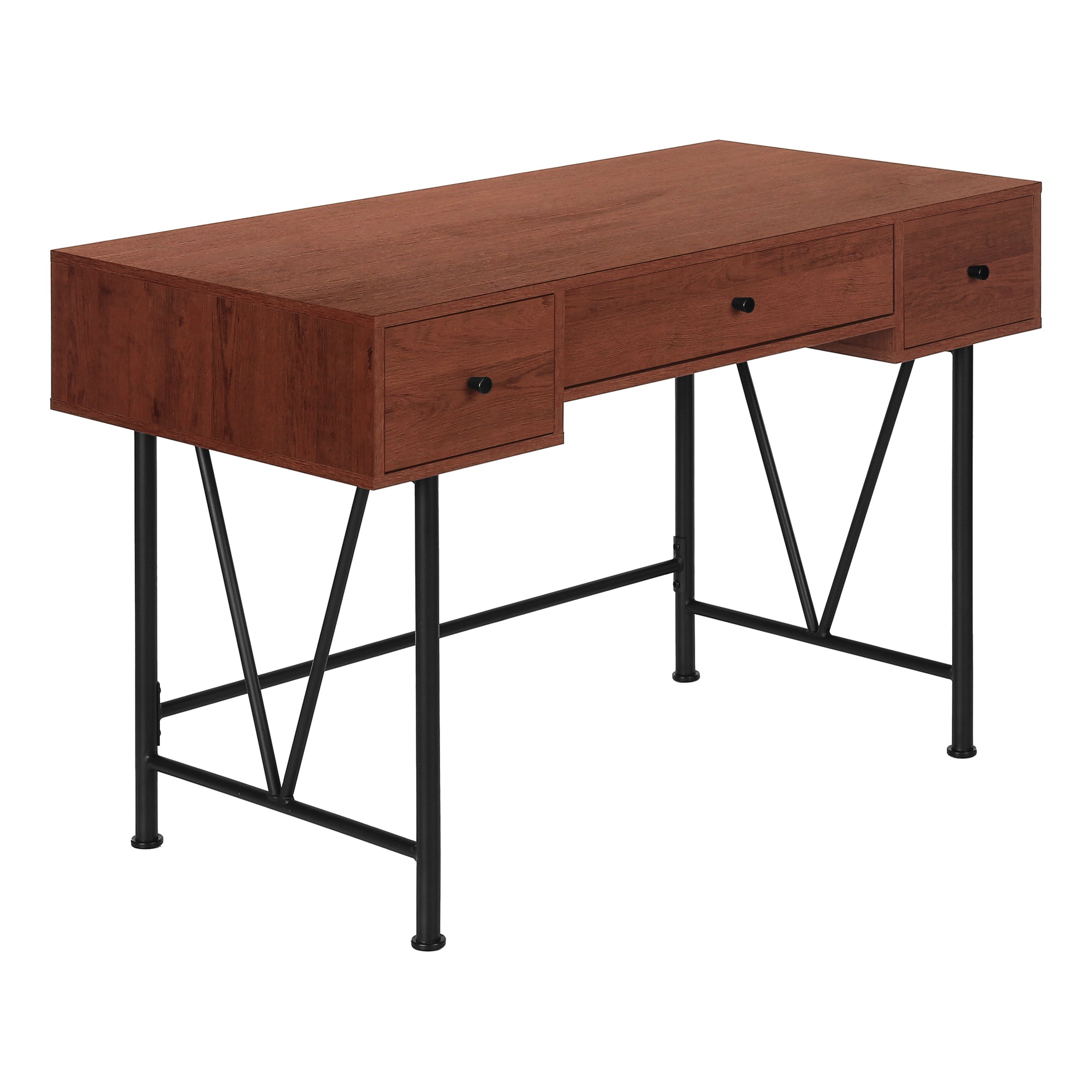 Cherry Wood 47" Industrial-Style Contemporary Computer Desk with Storage
