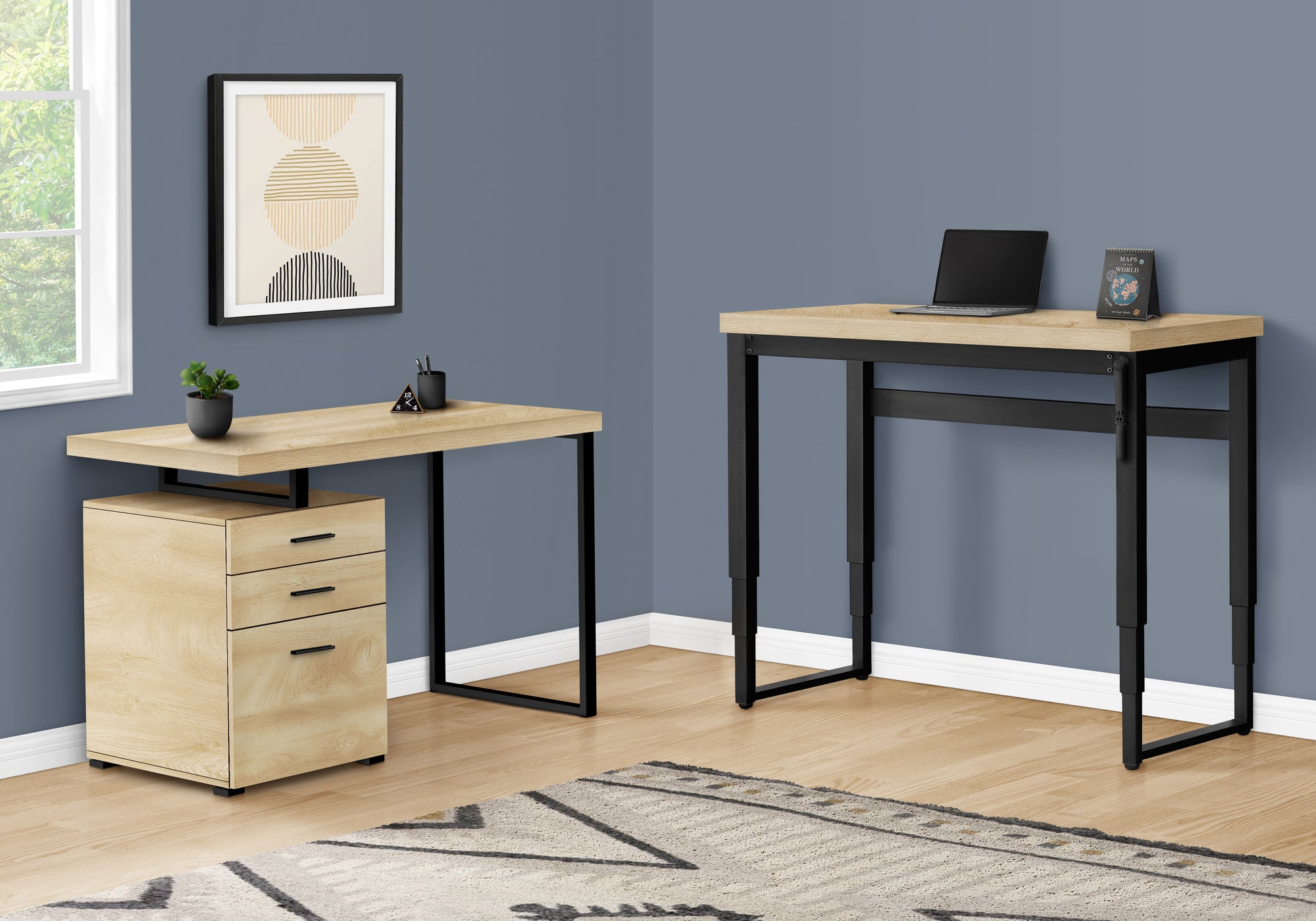 Adjustable Height 47" Natural Home Office Desk