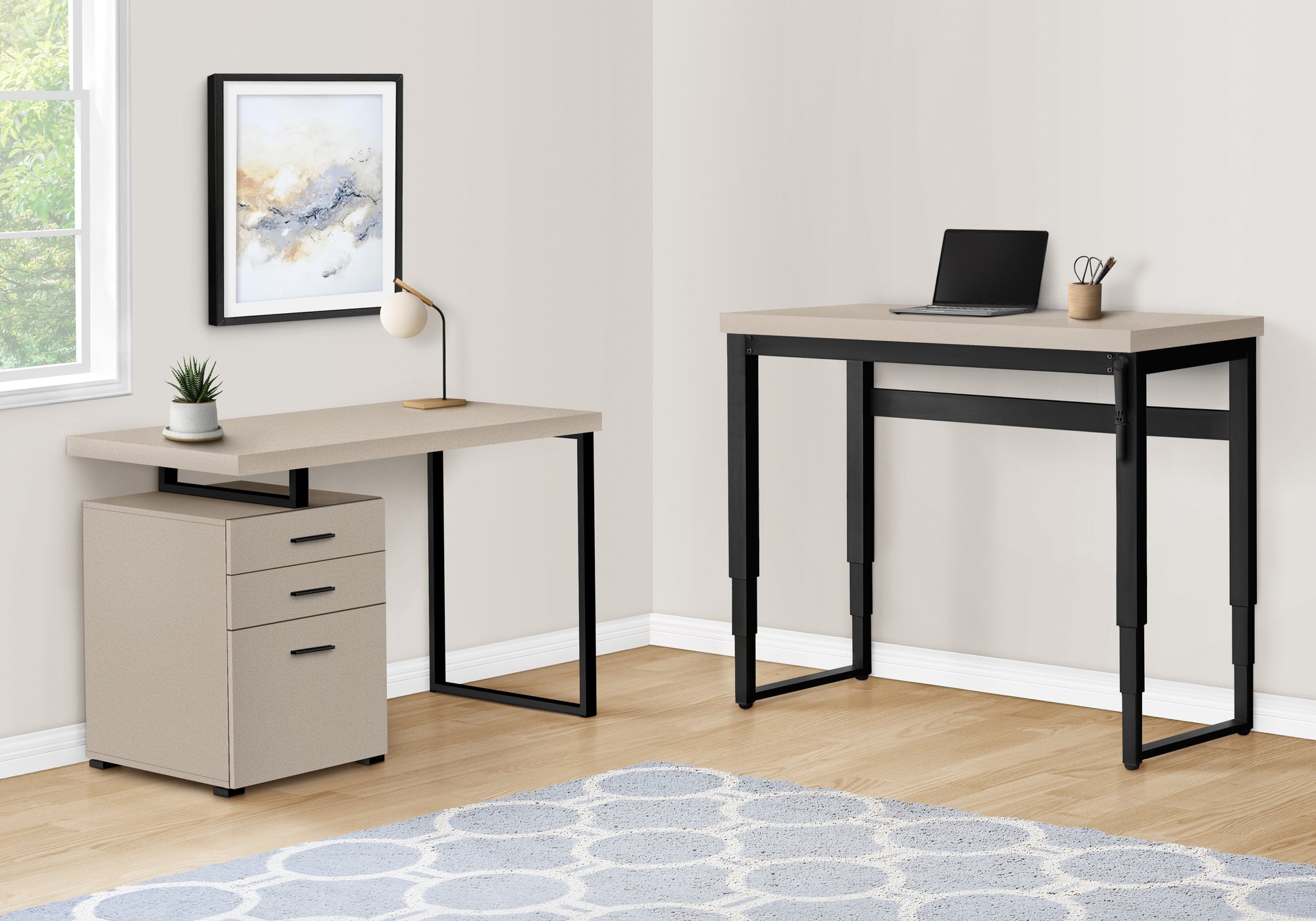 Taupe Adjustable Height 47" Home Office Desk