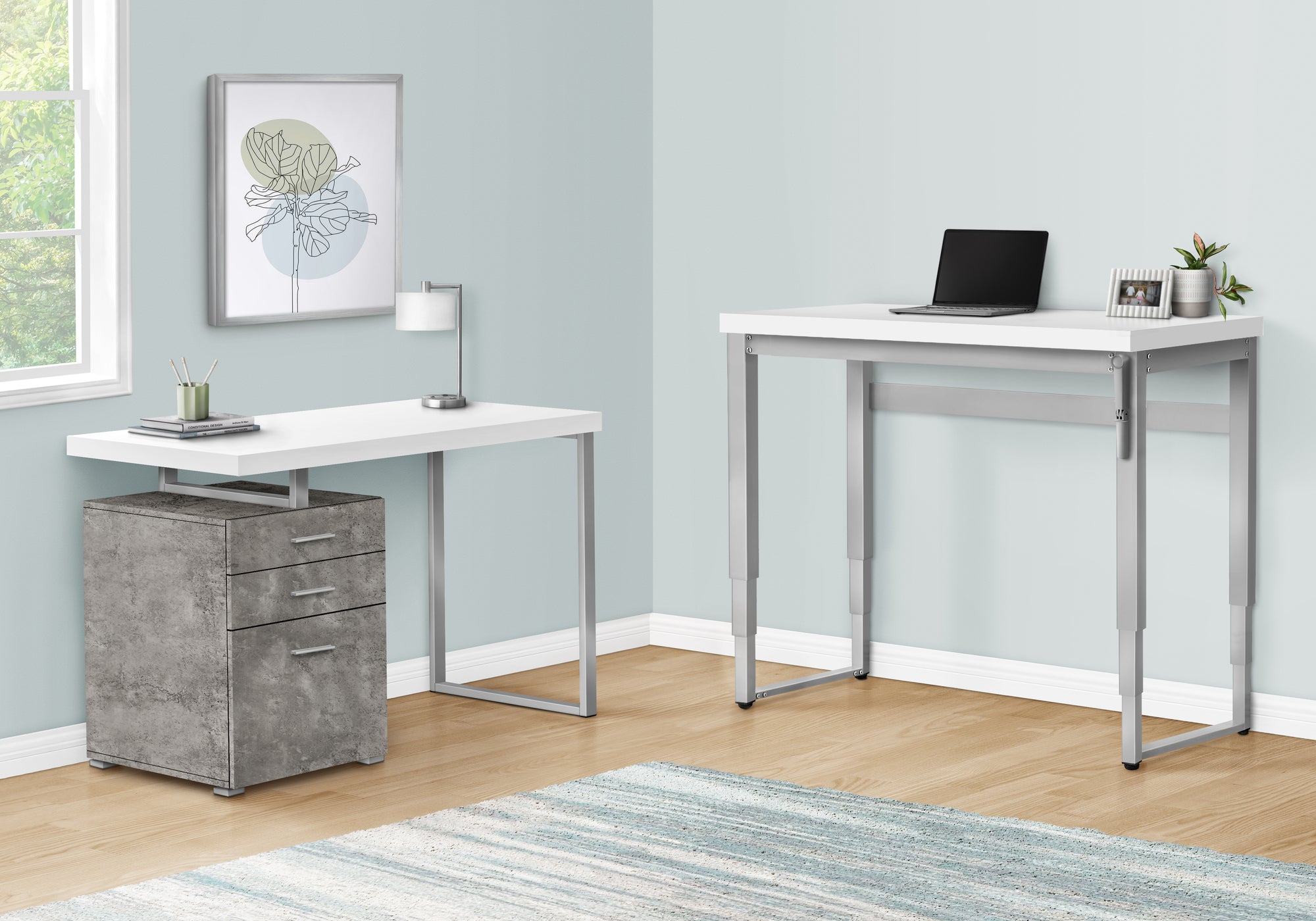 White Adjustable Height 47" Home Office Desk