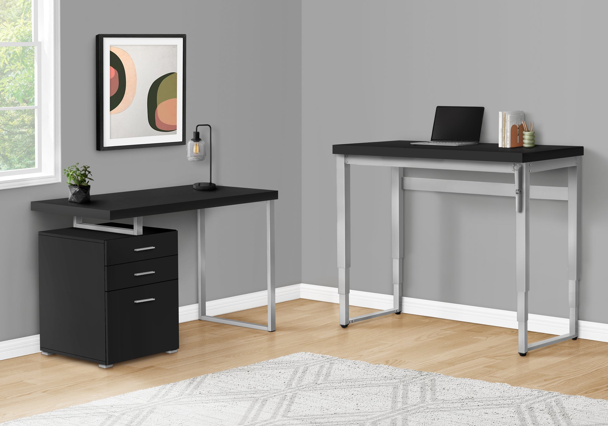 Black and Grey Adjustable Height 47" Home Office Desk