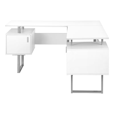 Mid-Century Modern White 57" L-Shaped Computer Desk