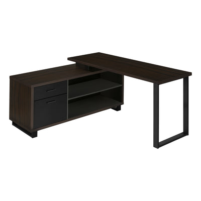 72" Espresso and Black Executive L-Shaped Desk