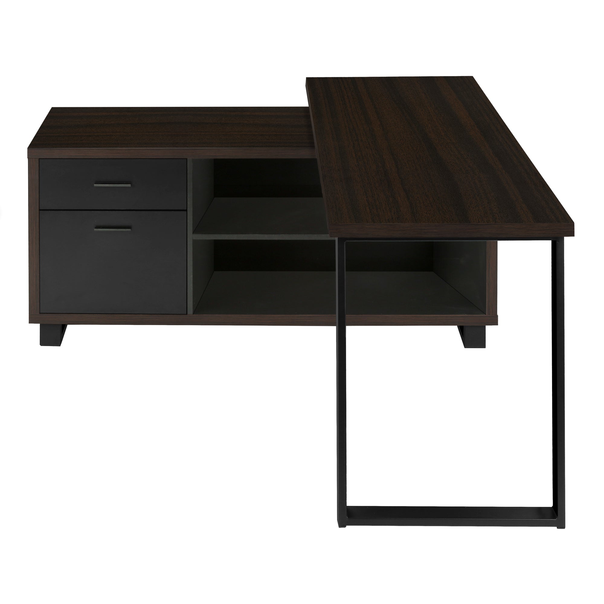 72" Espresso and Black Executive L-Shaped Desk